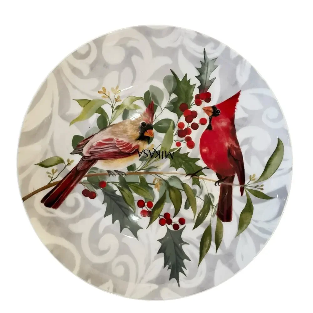 Mikasa Charming Cardinal Christmas Bone China Salad Plates 9in Set of 4 New